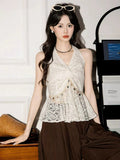 Summer New Korean Lace V-Neck Sleeveless Hanging Neck Vest Female Slim Slim Sexy Pure Desire Design Top