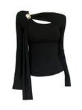Design Sense Of A Small Irregularly Hollow Horn Sleeve Slim Thin Sleeve Bottom Shirt In Autumn And Winter Women
