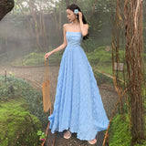 Super Fairy Design Sense Of Summer Waves Blue Pure Lust Wind Holiday Wind Bare Back To Show Thin Skirt Slings Long Skirts