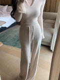 [Super High Waist] Full Wool Waist Knitted Wide Leg Pants Women High Waist Hanging Feeling Thin Trousers