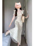 French Wave Point Bubble Sleeve Dress Women's Summer Seaside Vacation Gentle Wind Waist Temperament Unique Beautiful Dress