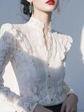 Spring New French Temperament Blouse Light Luxury High Sense Unique Beautiful Super-Looking White Lace Shirt