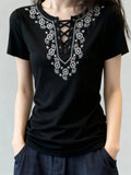 Spring And Summer Bohemian Short-Sleeved Female Round Collar Embroidery Design Thin Fabric Loose Holiday Style
