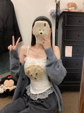 790# Sweet Age-Reduced Sling Vest Autumn And Winter New Plush Puppy Lace Lace Lace On The Bottom Of The Dress