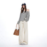 26 Years Of Autumn And Winter New Slanted Bag Design High-Rise Loose Loose Leisure Broad Leg Pants Women Paratroopers