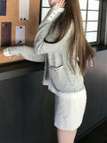 Silver Frost Silver-Gray Mixed Sheep Hair Small Fragrant Set With Knitted Jacket Coat Top