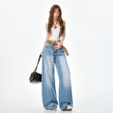 2026 New Hottie Crease To Make Old Water Wash Jeans Drag Floor Thin Loose Straight Broad Leg Pants