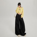 YC&2 Color Retro High-Waisted Broad Leg Pants Dredging Straight Jeans Women & Trousers Lengthened
