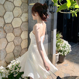 2025 French Romantic Delicate Temperament Beige Sling Skirt Bow Folding Cup Silken Sling Skirt Dress