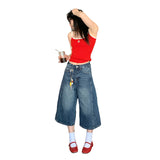 25SS New Retro Water Wash To Old Texture High-Rise Loose Legs Seven-Point Jeans