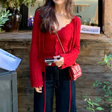 [Garden Bungalow] Spring Tour To The Hollow Hook Flower V-Neck Vest With Knitted Shirt Fashion Set