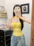 927# Summer New Pure Desire Diamond Chain Hanging Neck Vest Wearing A Niche Sexy All-In-One With Chest Cushions Thin