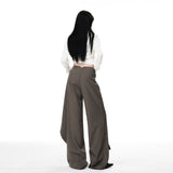 New Spring New Brown Gray Irregular Ribbon High-Rise Broad Leg Pants Women Thin Hanging Straight Slacks