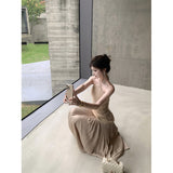 2026 French Hanging Neck Dress Women Autumn Lace Splicing Ribbon Dress High-End Temperament Dress