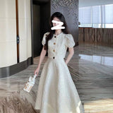 Summer 2025 New Rich Gold Over The Knee Dress White Top High Waist Half Dress Two-Set Suit Dress