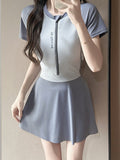 2026 New Women's Thin Belly-Covered Skirt Simple Half-Sleeved Small Breast Gathering Soaking Hot Spring Swimsuit