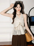 Summer New Korean Lace V-Neck Sleeveless Hanging Neck Vest Female Slim Slim Sexy Pure Desire Design Top