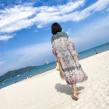 National Wind Print Long Sunscreen Summer Beach Beach Shawl Women Long Loose Chiffon Cardigan