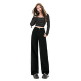 Black High-Waisted With Thin Legs Straight Narrow Version Of Jeans Women Black Nine-Point Black Trousers
