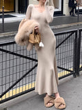 Peninsula Twilight_Winter Mate V-Neck Silk Wool Fishtail Knitted Dress Commuting Thin
