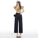 Eight Points / Nine Points Of Rice White Denim Straight Trousers Women 2026 Summer New Slant Front Bag Retro Broad Leg Pants