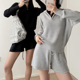 Waffle Knitted Trousers Spring And Autumn New Loose Leisure Lazy Elastic Tight Waist Broad Leg Trousers