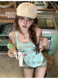1075# Human Cotton Babes Letter Print Sling Vest Dopamine Outer Design Slim Slim Short Top