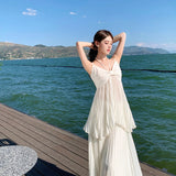 2025 Hanging Neck Chiffon Set Spring New Sweet High-End Half-Dress Two-Piece