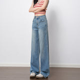 Blue High-Rise Elastic Straight Jeans Women 2026 Spring New Non-Legged Slim Texture Wide Leg Pants
