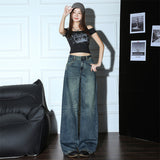 Light Blue Fireworks Waist Waist Design Wide-Legged High-Waist Jeans 2025 Autumn New Thin Pants