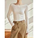 Germany Imported 100 Woolen Knitted Shirt Fashion Simple Word Collar Thin Wool Sweater Set On Top Of The Woman