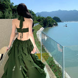 2026 Mori Traveller Art Vagrant Wind Tied With Lotus Leaf Side Dress Wave Hanging Neck-Lup