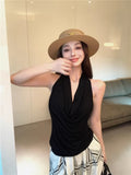 10188 # Summer Korean Version Of The Swing Tie Hanging Neck Sling Vest Women Sleeveless Slimming Back All-In-One With Chest Cushion