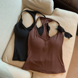 Sweet Babes Hanging Neck-Loose With Chest Cushion Button-Up Sling Vest Female Pure-Want-Style Short-Form Bottoming Top 5 Colors