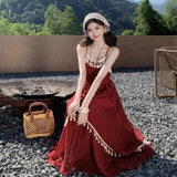 Yunnan Red Sling Dress Women's Summer Dopamine Wearing Thai Beauty Beach Long Skirt