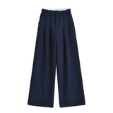 Vintage Splicing Waist Gray Broad-Legged Pants Women Autumn Loose Languid Leisure Sweats