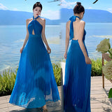 2025 French Goddess Exquisite Sexy Flowing High-End Temperament Seaside Holiday Wind Hanging Neck Dress