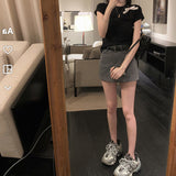 Version Seal Fit Not Tight Corset Female White Shoulder Short Sleeve T-Shirt