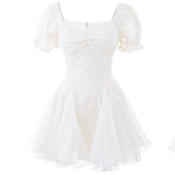 Blovelan White Tea And Wind Pure White Moonlight Temperament Scissor Fluffy Mesh Splicing Dress Princess Dress