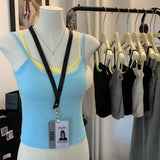 1067 #People's Cotton Fake Two Design With Chest Pad Sling Vest Inside The Women's Summer Wear Hottie Top