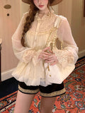 Feather Brocade Dreaming Of Ancient Doll Feel Lace T-Shirt Lace Lace Bud Shirt Long-Sleeved Woman