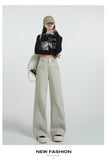 1606 Anola Red And Broad Leg Leisure Women's Spring And Autumn 2025 New High- Waisted Rally Straight Tight Trousers