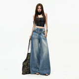 Vintage Summer Heavy Lifting Bamboo Festival Fabrics Casual Loose Broad Leg Drag Jeans