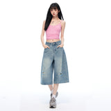 Creamy Blue Hot Babes High Waist Hole Thin Seven Trousers Women 2026 Summer New Leisure Loose Trousers