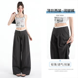 High-End Suit Pants Women 2026 Summer New Low-Waisted Folds Loose-Hanging Wide-Legged Trousers