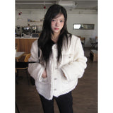 Korean Chic Autumn French Temperament Elegant Little Fragrant Style Simple Round Collar Single Buckle With Coarse Flowers And Short Coat
