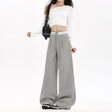 Lace Spliced Striped Straight Sleet Sleet Trousers Women's Autumn New Loose Display Thin Broad Leg Trousers Regular