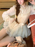 Feather Brocade Dreaming Of Ancient Doll Feel Lace T-Shirt Lace Lace Bud Shirt Long-Sleeved Woman
