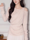 Pink Collar Folded Long-Sleeved T-Shirt Girl 2025 New Pure-Willed Temperament Top