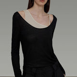 Fake Two Asymmetric Knitted Shirt Women Autumn New Slim Thin High-End Feel Top
